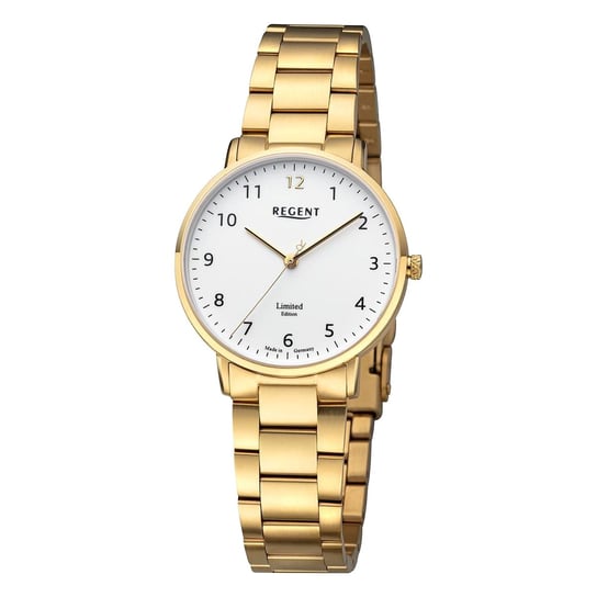 Damski zegarek analogowy Regent z metalową bransoletą w kolorze złotym URGM2305 Regent