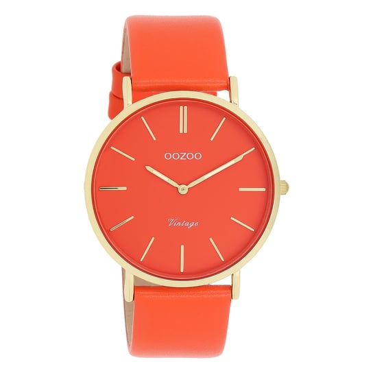 Damski zegarek na rękę Oozoo w stylu vintage, analogowy, skórzany, czerwono-pomarańczowy UOC20321 Oozoo