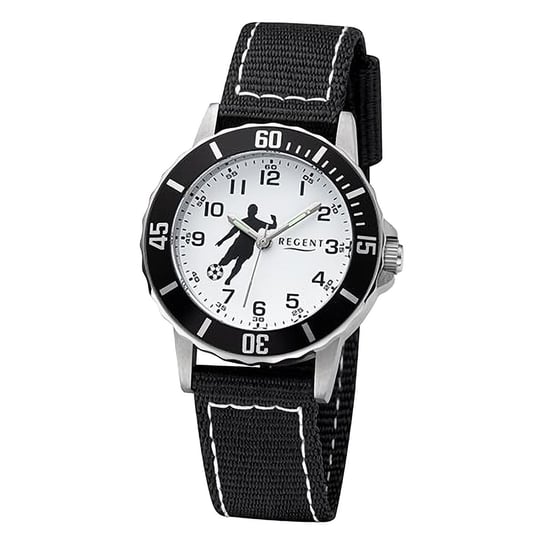 Damski zegarek na rękę Regent z analogowym paskiem tekstylnym czarno-białym URF1374 Regent