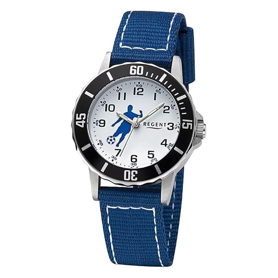 Damski zegarek na rękę Regent z analogowym paskiem tekstylnym niebiesko-białym URF1375 Regent