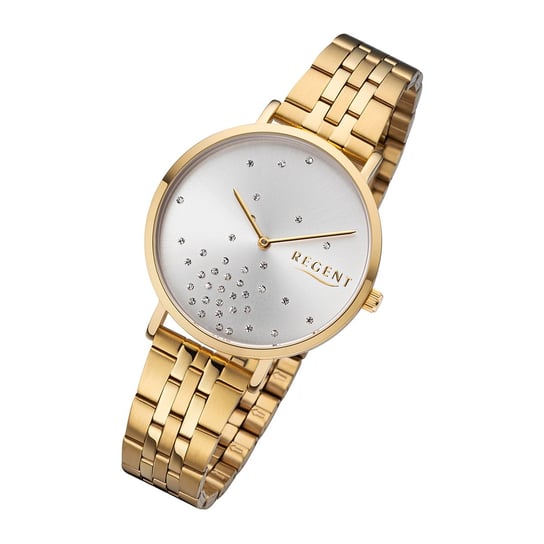 Damski zegarek Regent czas kwitnienia BA-596 zegarek na rękę ze stali nierdzewnej brokatowe złote kamienie URBA596 Regent