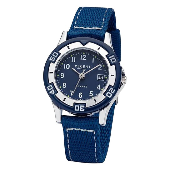 Damski zegarek Regent z analogowym paskiem tekstylnym w kolorze niebieskim URF1366 Regent