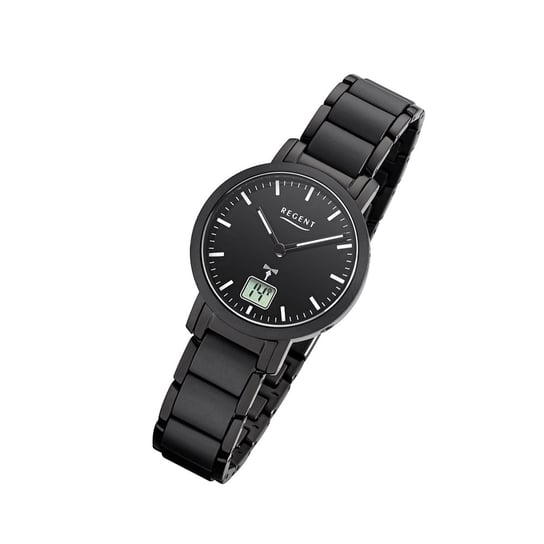 Damski zegarek sterowany radiowo Regent FR-266 analogowo-cyfrowy metalowy zegarek na rękę czarny URFR266 Regent