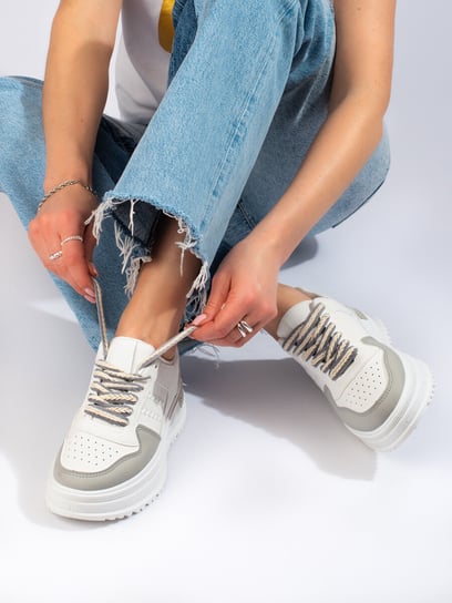Damskie obuwie sportowe sneakersy na wysokiej platformie Shelovet biało-szare-37 Inna marka