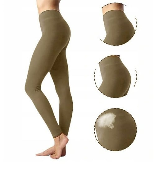 Damskie Ocieplane Legginsy Getry Z Wysokim Stanem Khaki S/M Inna marka