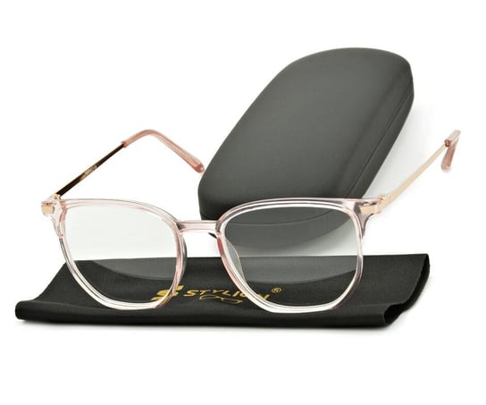 Damskie okulary plusy do czytania różowe złote uv STYLION