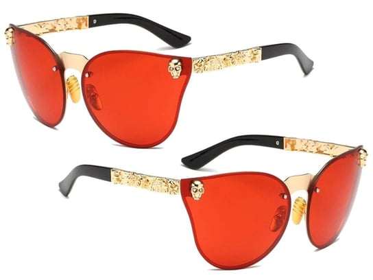 Damskie okulary przeciwsłoneczne kocie oko czerwone z czaszką Edibazzar