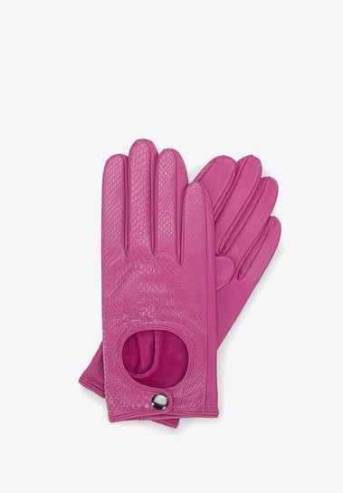Damskie rękawiczki samochodowe ze skóry lizard różowe S WITTCHEN