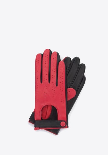 Damskie rękawiczki skórzane dwukolorowe czerwono-czarne M WITTCHEN