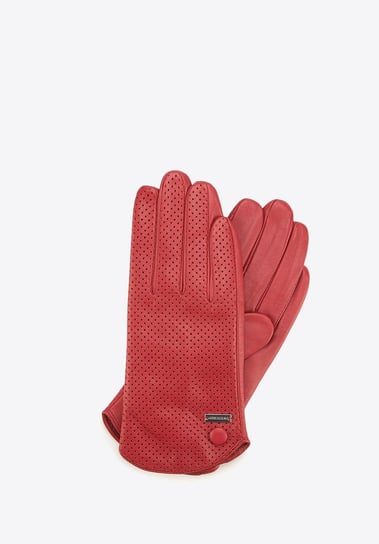 Damskie rękawiczki skórzane dziurkowane czerwone XL WITTCHEN