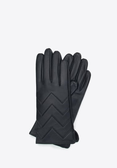 Damskie rękawiczki skórzane pikowane w zygzaki czarne M WITTCHEN