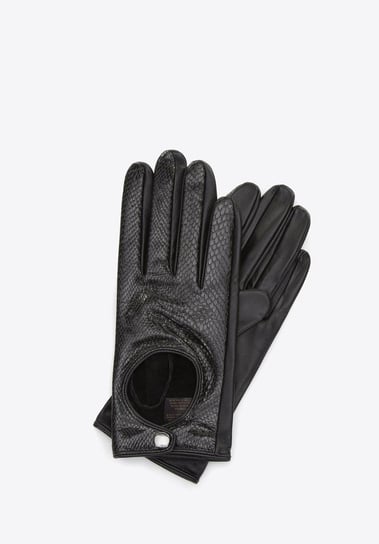 Damskie rękawiczki skórzane samochodowe klasyczne czarne S WITTCHEN