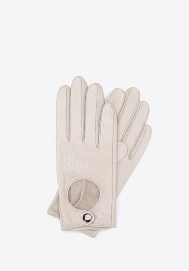 Damskie rękawiczki skórzane samochodowe klasyczne kremowe M WITTCHEN