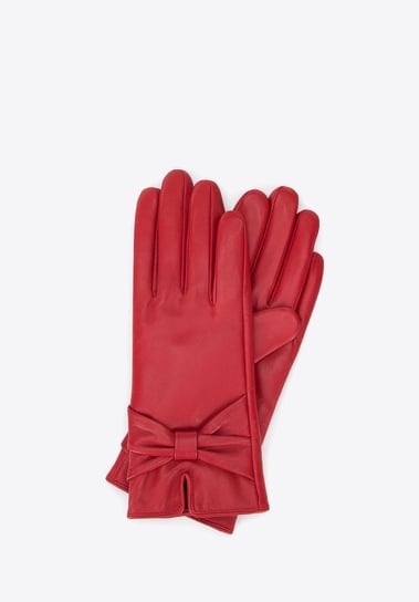 Damskie rękawiczki skórzane z dużą kokardą czerwone M WITTCHEN