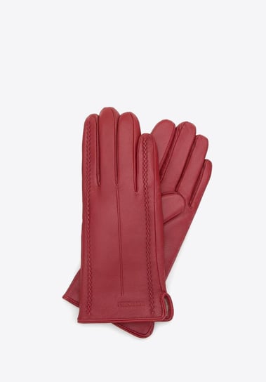 Damskie rękawiczki skórzane z fantazyjnymi szwami czerwone M WITTCHEN