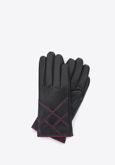 Damskie rękawiczki skórzane z kolorowym rzemieniem czarne L WITTCHEN