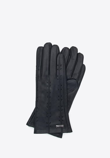 Damskie rękawiczki skórzane z ozdobnymi przeszyciami czarne L WITTCHEN