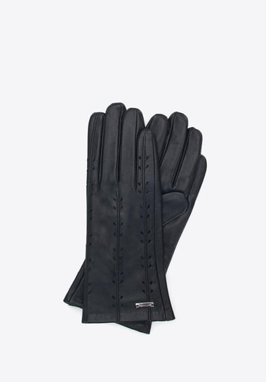 Damskie rękawiczki skórzane z ozdobnymi przeszyciami czarne XS WITTCHEN