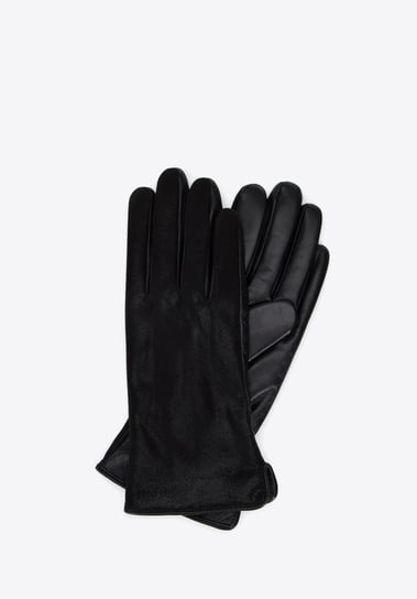 Damskie rękawiczki skórzane z połyskującym wykończeniem czarne L WITTCHEN