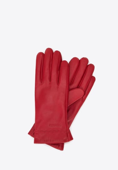 Damskie rękawiczki skórzane z wyszytym wzorem czerwone L WITTCHEN