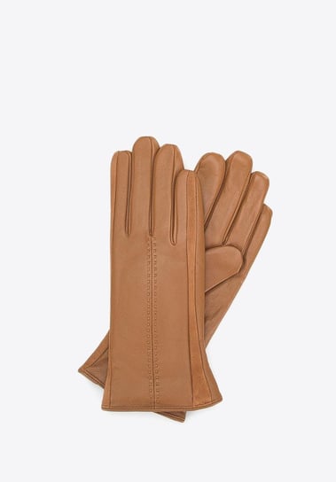 Damskie rękawiczki skórzane z zamszowymi wstawkami camelowe XL WITTCHEN
