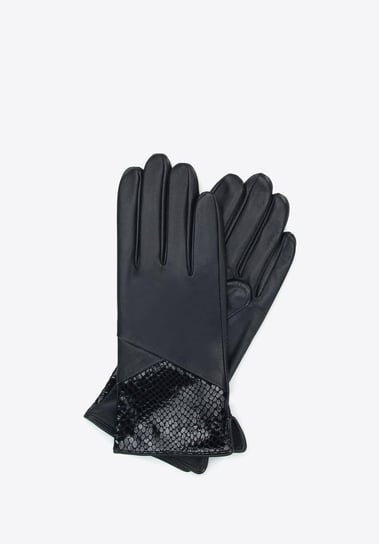 Damskie rękawiczki skórzane ze wstawką o fakturze egzotycznej skóry czarne XL WITTCHEN