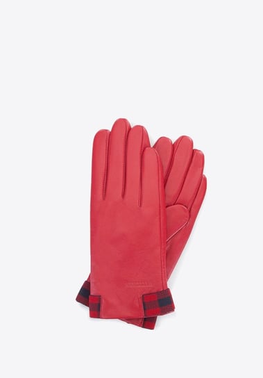 Damskie rękawiczki skórzane ze wstawkami w kratę czerwono-granatowe L WITTCHEN