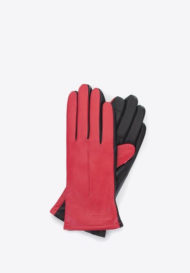 Damskie rękawiczki z dwóch kolorów skóry czerwono-czarne L WITTCHEN
