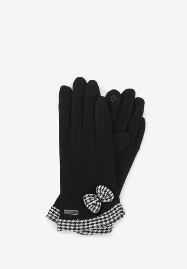 Damskie rękawiczki z kokardą w pepitkę czarne L WITTCHEN