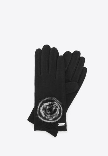 Damskie rękawiczki z puszkiem czarne uniwersalny WITTCHEN