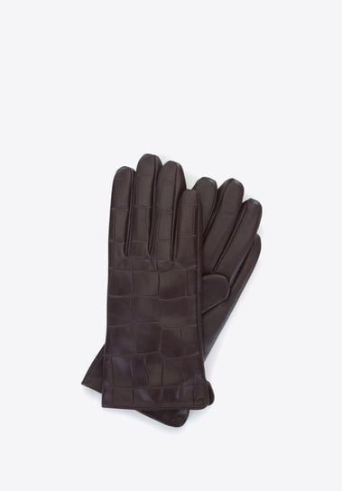 Damskie rękawiczki ze skóry croco brązowe M WITTCHEN