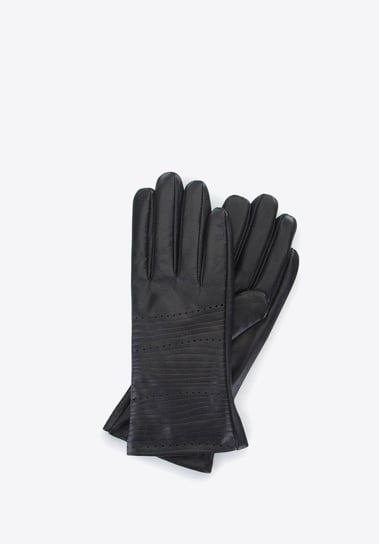 Damskie rękawiczki ze skóry w tłoczone paseczki czarne XL WITTCHEN