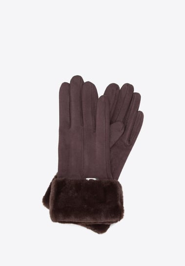 Damskie rękawiczki ze sztucznym futerkiem ciemny brąz S/M WITTCHEN