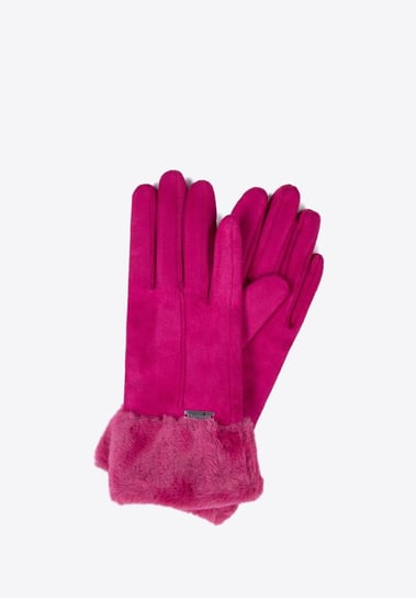 Damskie rękawiczki ze sztucznym futerkiem różowe S/M WITTCHEN