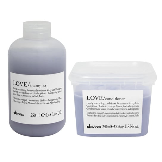 Davines Love Smooth, Zestaw wygładzający włosy: szampon 250ml + odżywka 250ml Davines