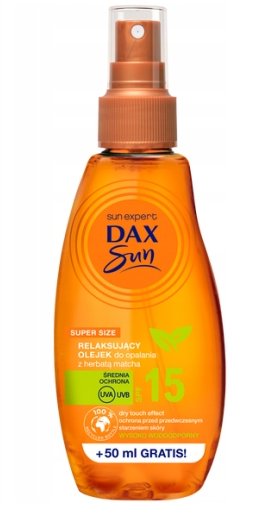 Dax Sun, Relaksujący olejek do opalania z harbatą matcha, spray SPF 15, 200 ml Dax Sun