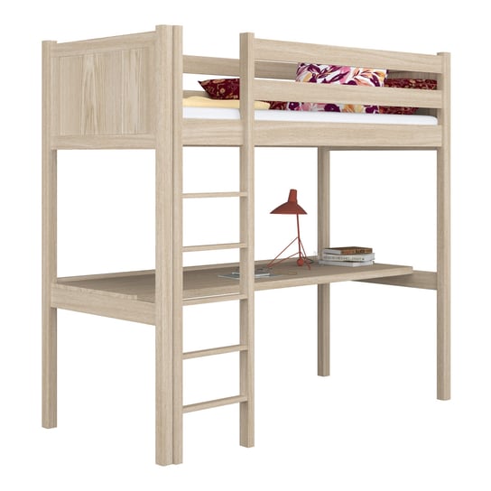 Dębowe łóżko piętrowe antresola z biurkiem N06 dąb bielony 100x180 N-Wood