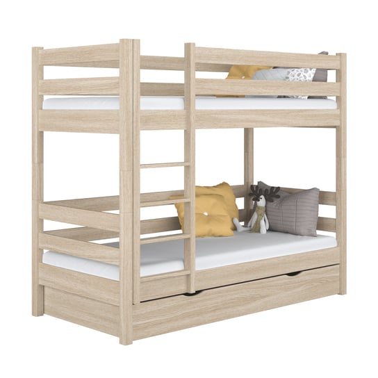 Dębowe łóżko piętrowe z szufladą N01 dąb bielony 100x180 N-Wood