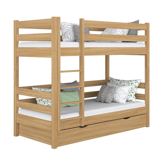 Dębowe łóżko piętrowe z szufladą N01 dąb naturalny 100x200 N-Wood