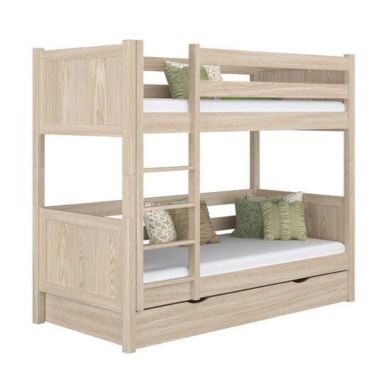 Dębowe łóżko piętrowe z szufladą N02 dąb bielony 100x190 N-Wood