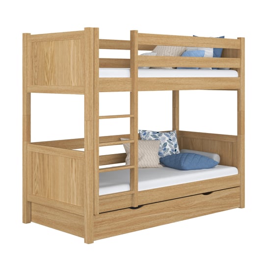 Dębowe łóżko piętrowe z szufladą N02 dąb naturalny 120x180 N-Wood