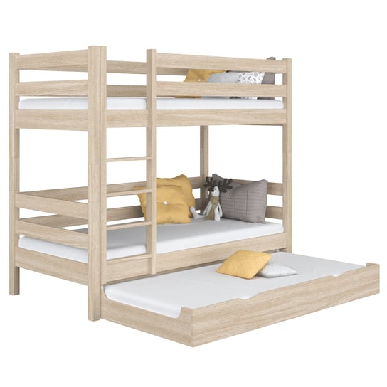 Dębowe łóżko piętrowe z szufladą na materac N01 dąb bielony 100x180 N-Wood
