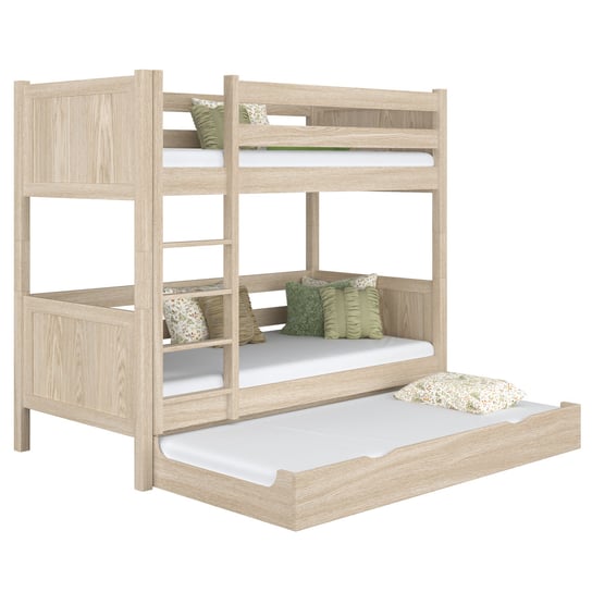 Dębowe łóżko piętrowe z szufladą na materac N02 dąb bielony 100x190 N-Wood