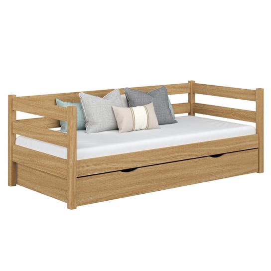 Dębowe łóżko sofa z szufladą N01 dąb naturalny 100x180 N-Wood