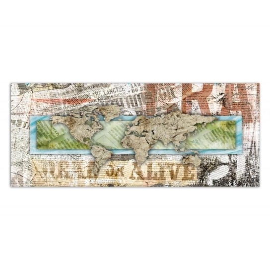 Deco panel CARO Mapa świata - gazeta, 140x45 cm Feeby