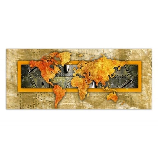 Deco panel CARO Pomarańczowa mapa świata - gazeta, 150x60 cm Feeby