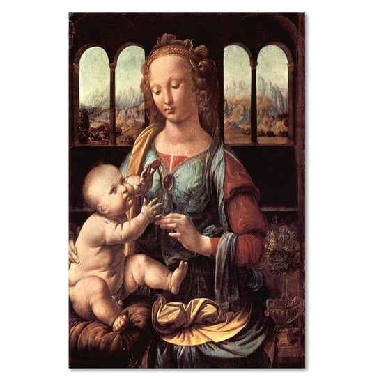 Deco panel FEEBY, Reprodukcja obrazu Leonardo da Vinci: Madonna z goździkiem, 70x100 cm Feeby