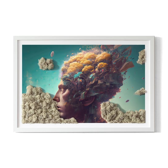 Dekor na Ścianę z Mchem - Mężczyzna z głową w chmurach - 60x40 cm Tulup