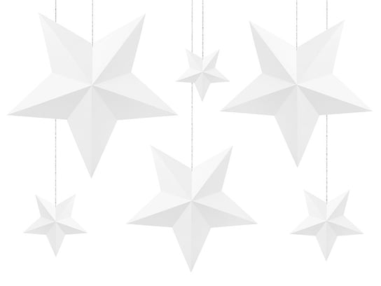 Dekoracja Gwiazdy, biały, 6 sztuk PartyDeco