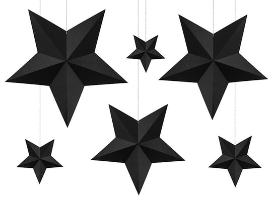 Dekoracja Gwiazdy, czarny, 6 sztuk PartyDeco